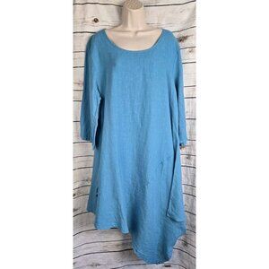 Bryn Walker Blue 100% Linen Oversized Tunic Top XL Lagenlook Asymmetrical
